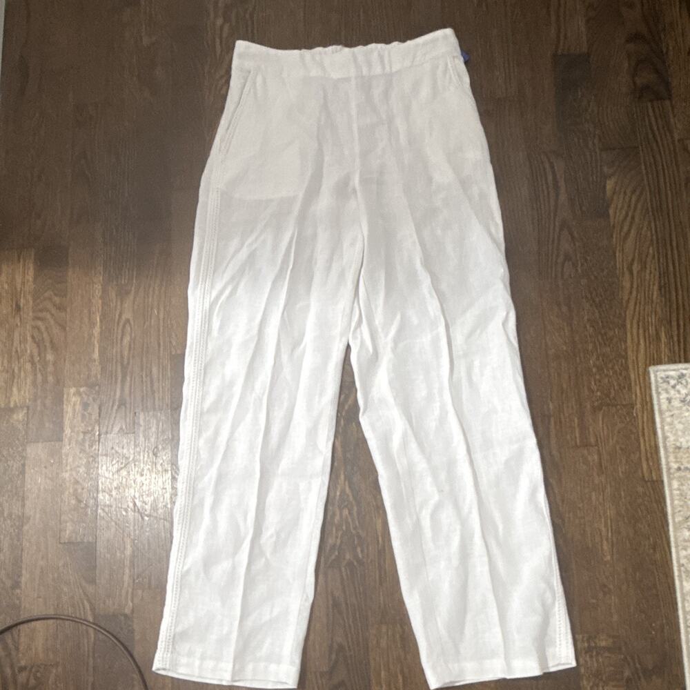 Joie Women’s White 100% Linen Pants Size Small Pull-On Wide Leg